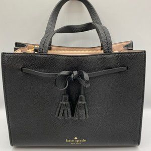 Kate Spade Hayes St Isobel Black Leather Satchel with Baby Pink Interior